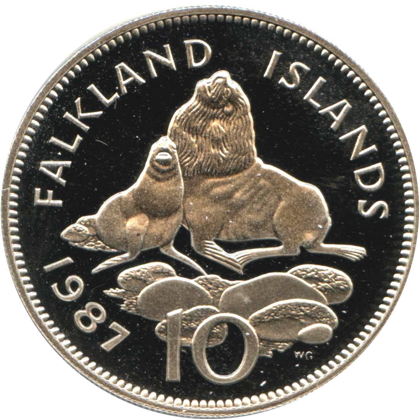 Falkland Islands 10 Pence - Elizabeth II 2nd portrait; large type