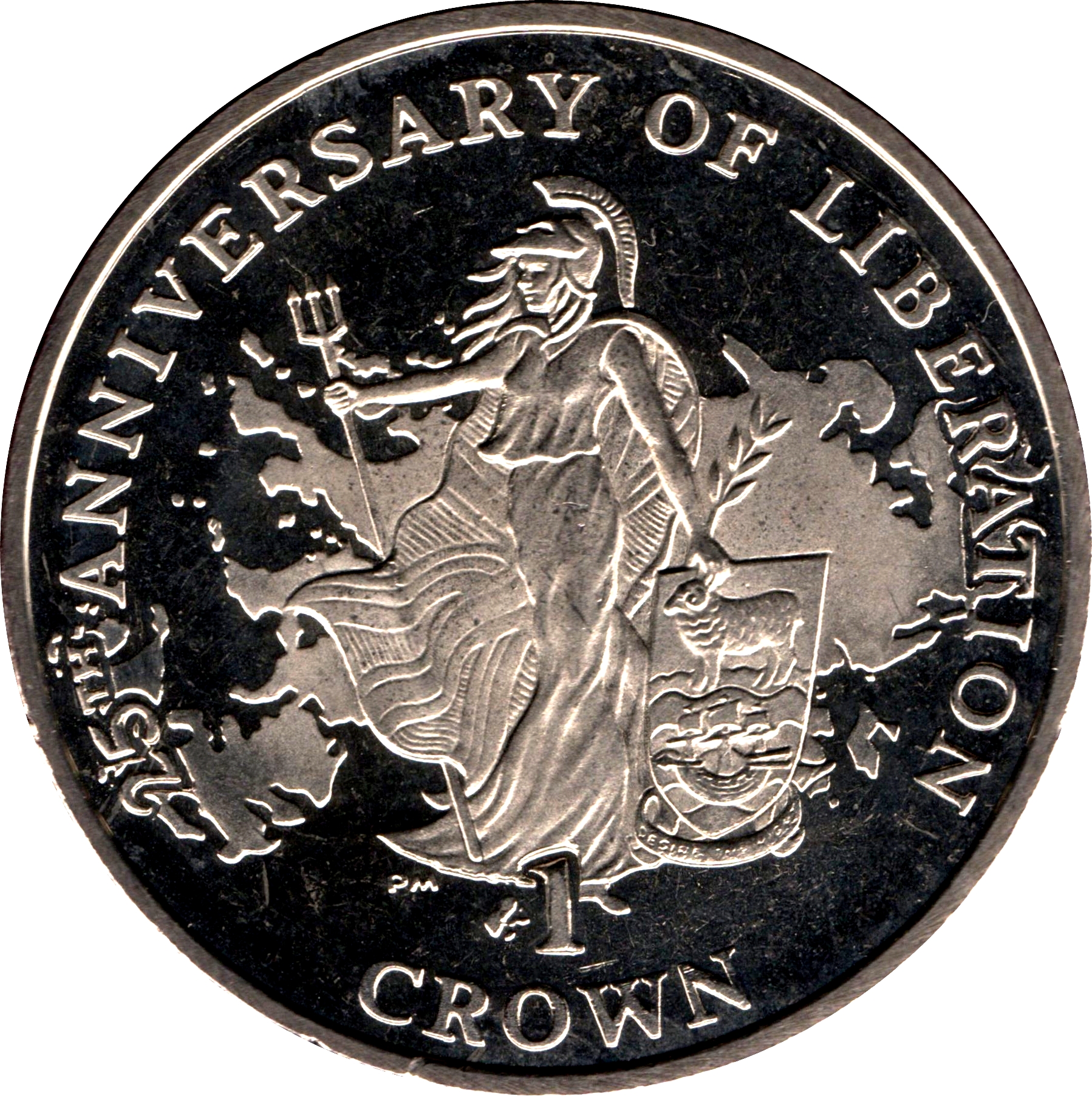 Falkland Islands 1 Crown - Elizabeth II Britannia in front of map
