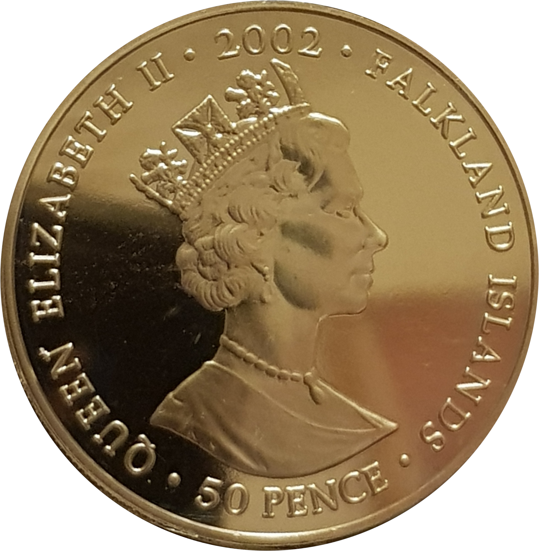 Falkland Islands 50 Pence - Elizabeth II Queen on horse; silver; colored obverse
