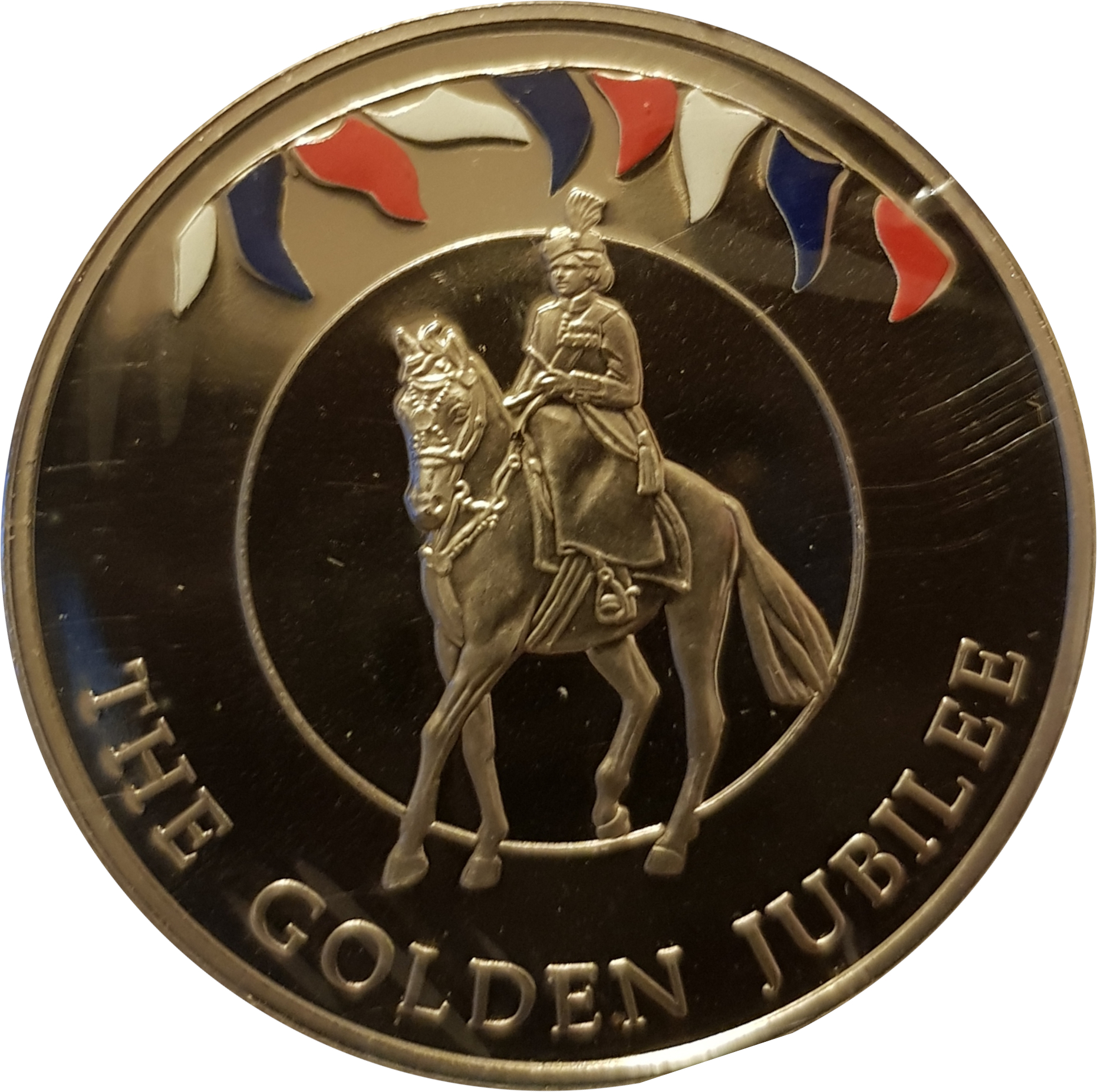 Falkland Islands 50 Pence - Elizabeth II Queen on horse; silver; colored reverse