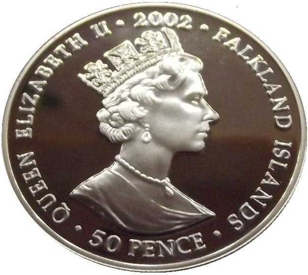 Falkland Islands 50 Pence - Elizabeth II Queen on throne; silver; colored obverse
