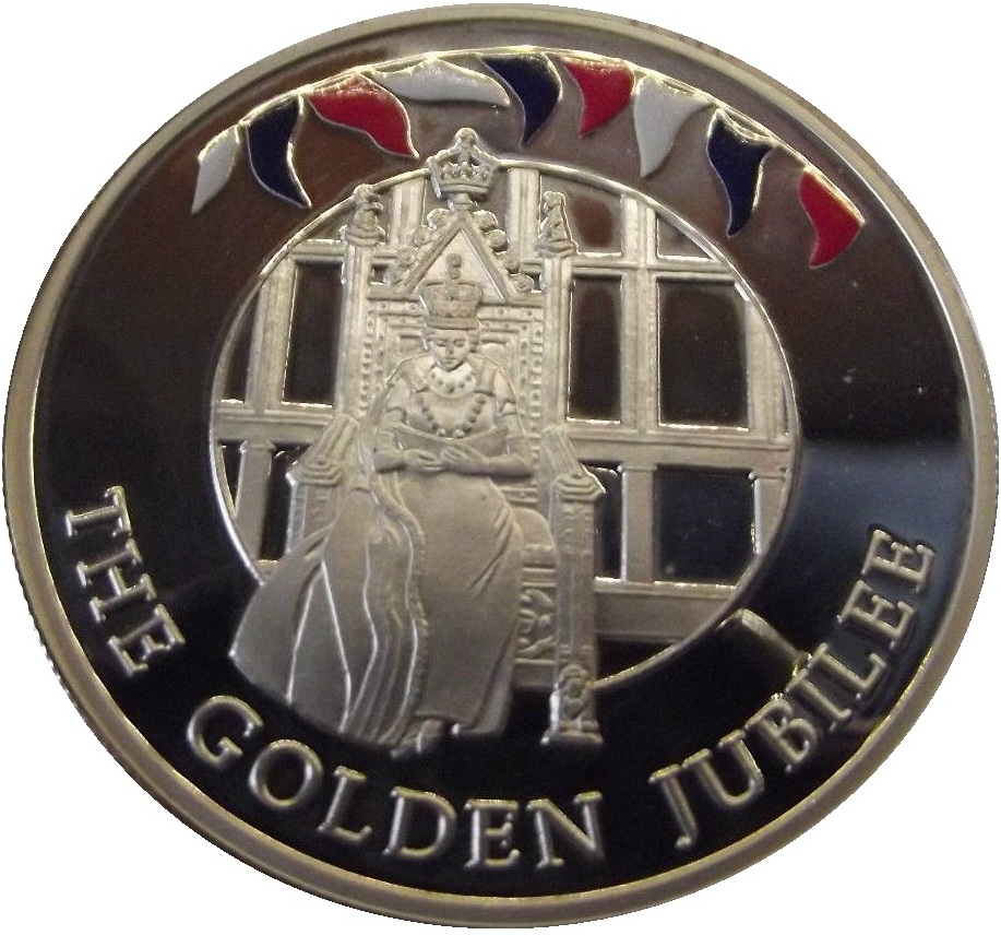 Falkland Islands 50 Pence - Elizabeth II Queen on throne; silver; colored reverse