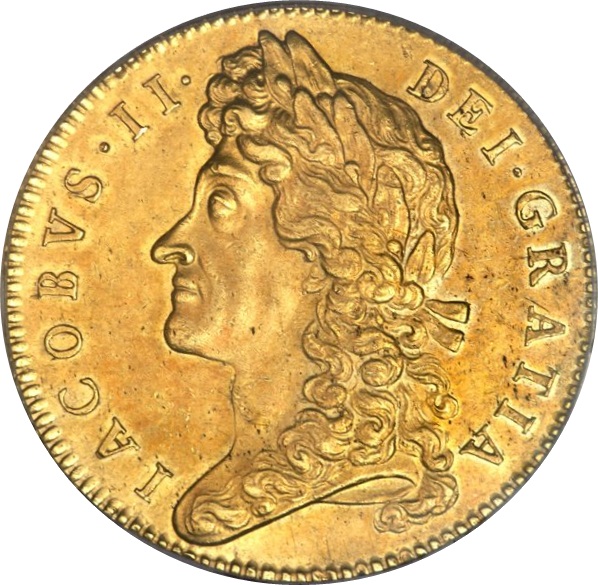 5 Guineas - James II 2nd bust obverse