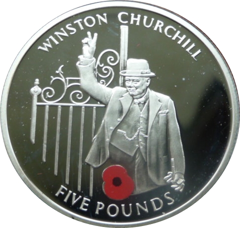 Gibraltar 5 Pounds - Elizabeth II Winston Churchill-Coloured Poppy reverse