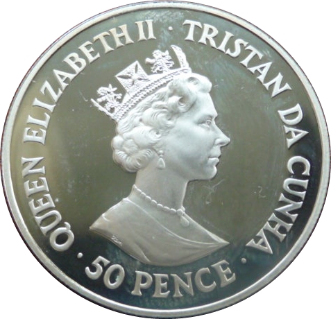 Tristan da Cunha 50 Pence - Elizabeth II Winston Churchill; Silver Proof Issue obverse