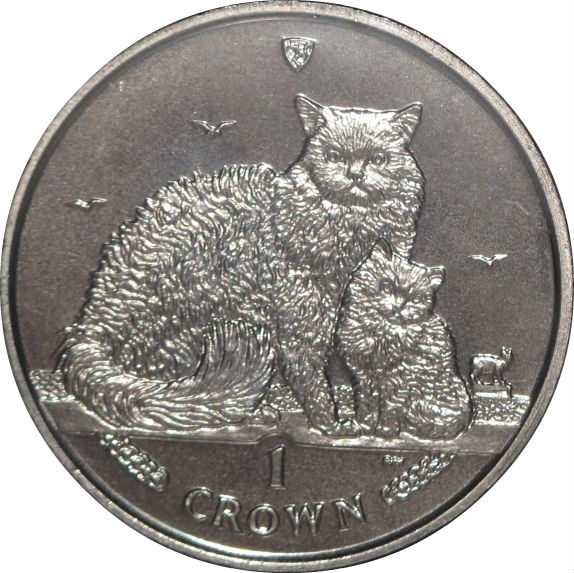 Isle of Man 1 Crown - Elizabeth II Selkirk Rex Cat reverse