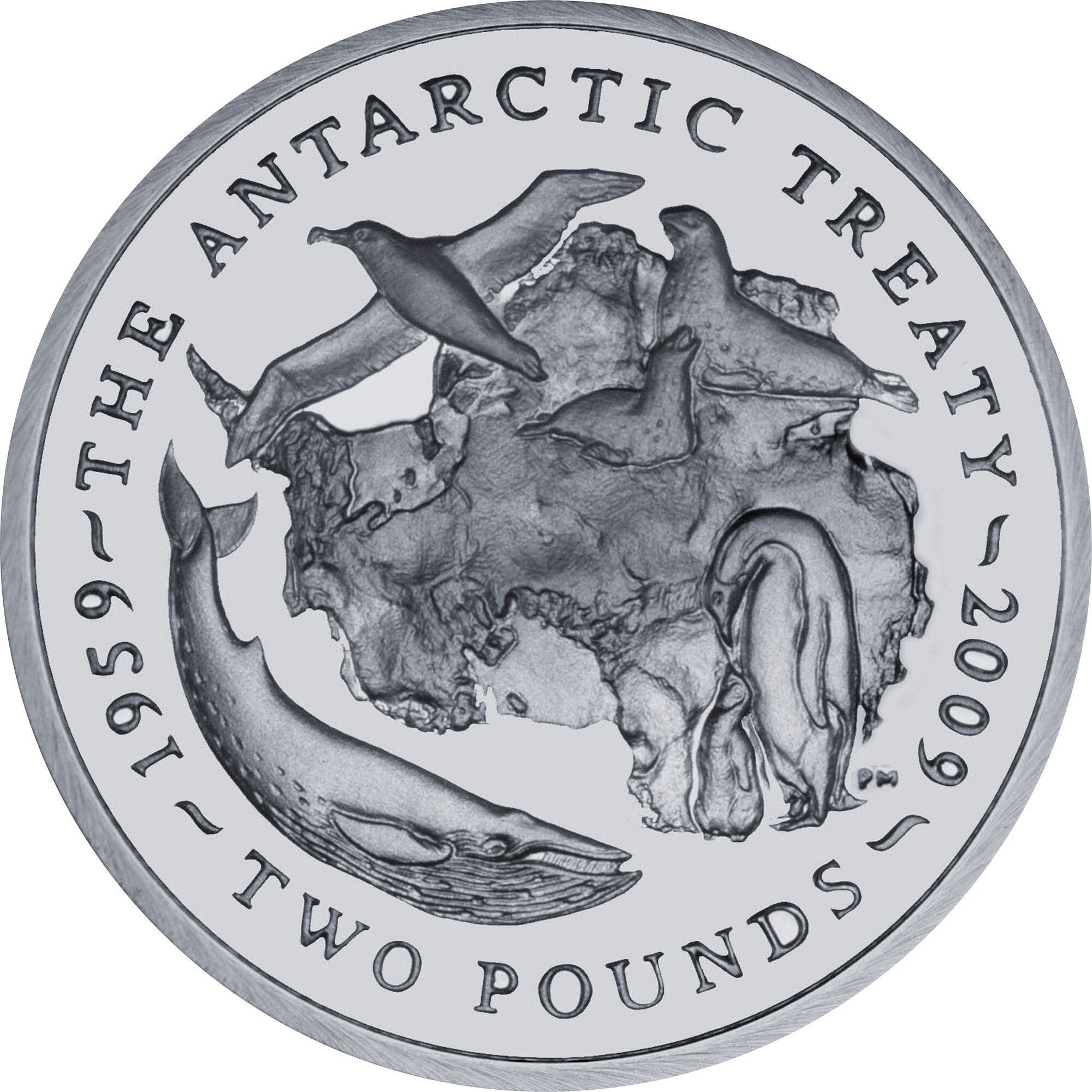 British Antarctic Territory 2 Pounds - Elizabeth II Antarctic Treaty; Silver