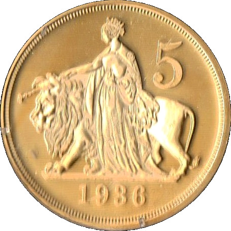 1 Crown- Edward VIII 5 shilling, gold plated reverse