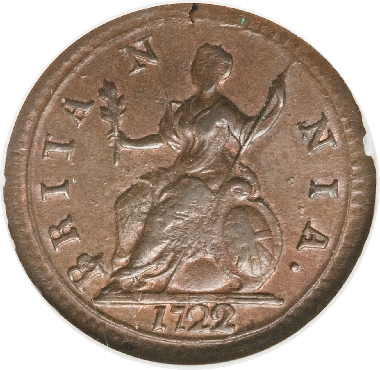1 Farthing - George I 2nd issue; larger flan reverse