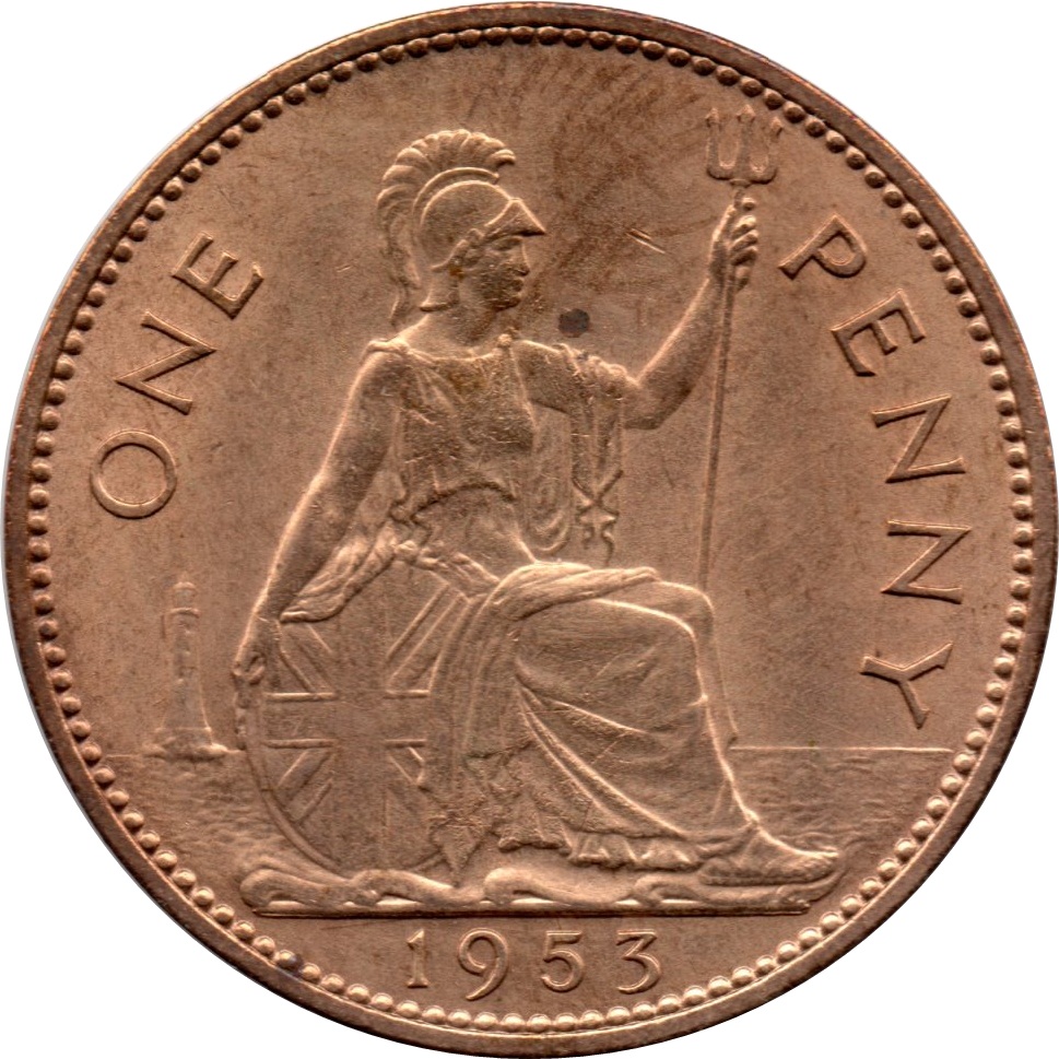 1 Penny - Elizabeth II 1st portrait; with 'BRITT:OMN' reverse