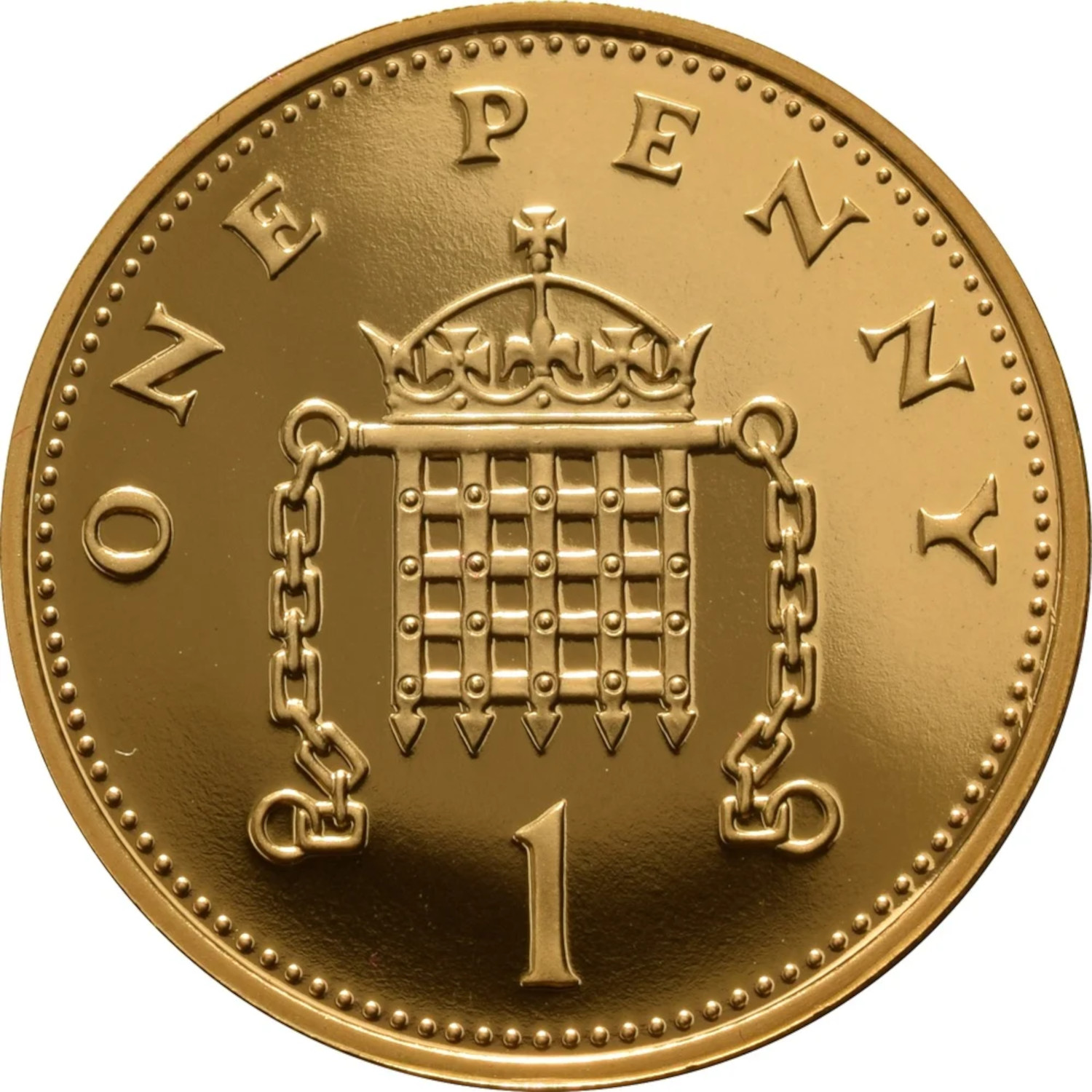 1 Penny - Elizabeth II 4th Portrait; Portcullis, Gold Proof reverse