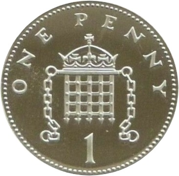 1 Penny - Elizabeth II 4th portrait; Portcullis, Platinum Proof reverse