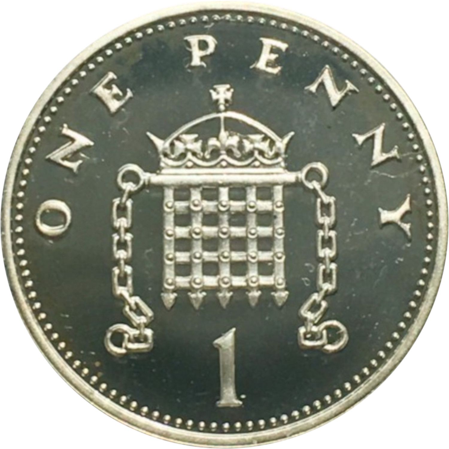 1 Penny - Elizabeth II 4th portrait; Portcullis Silver Proof reverse