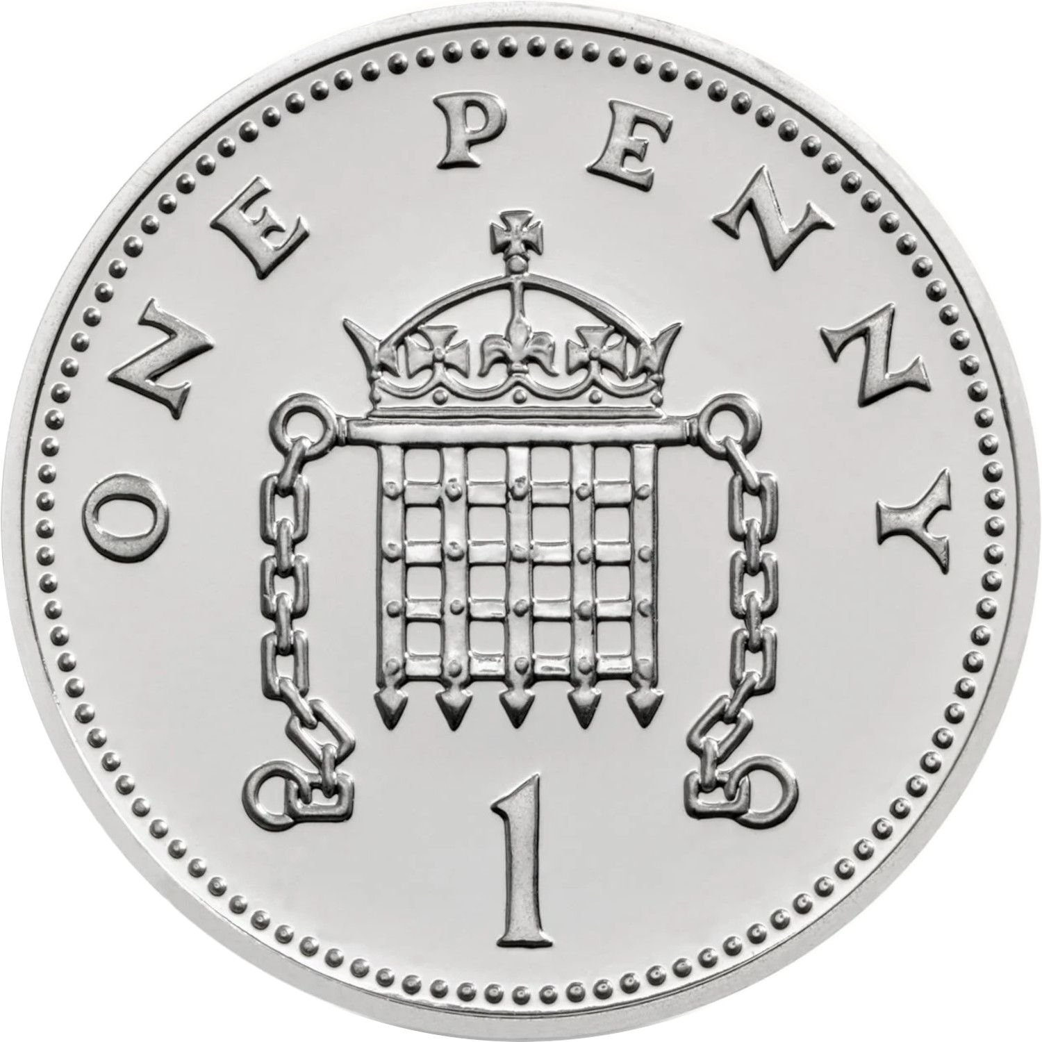 1 Penny - Elizabeth II 5th portrait; Portcullis Silver reverse