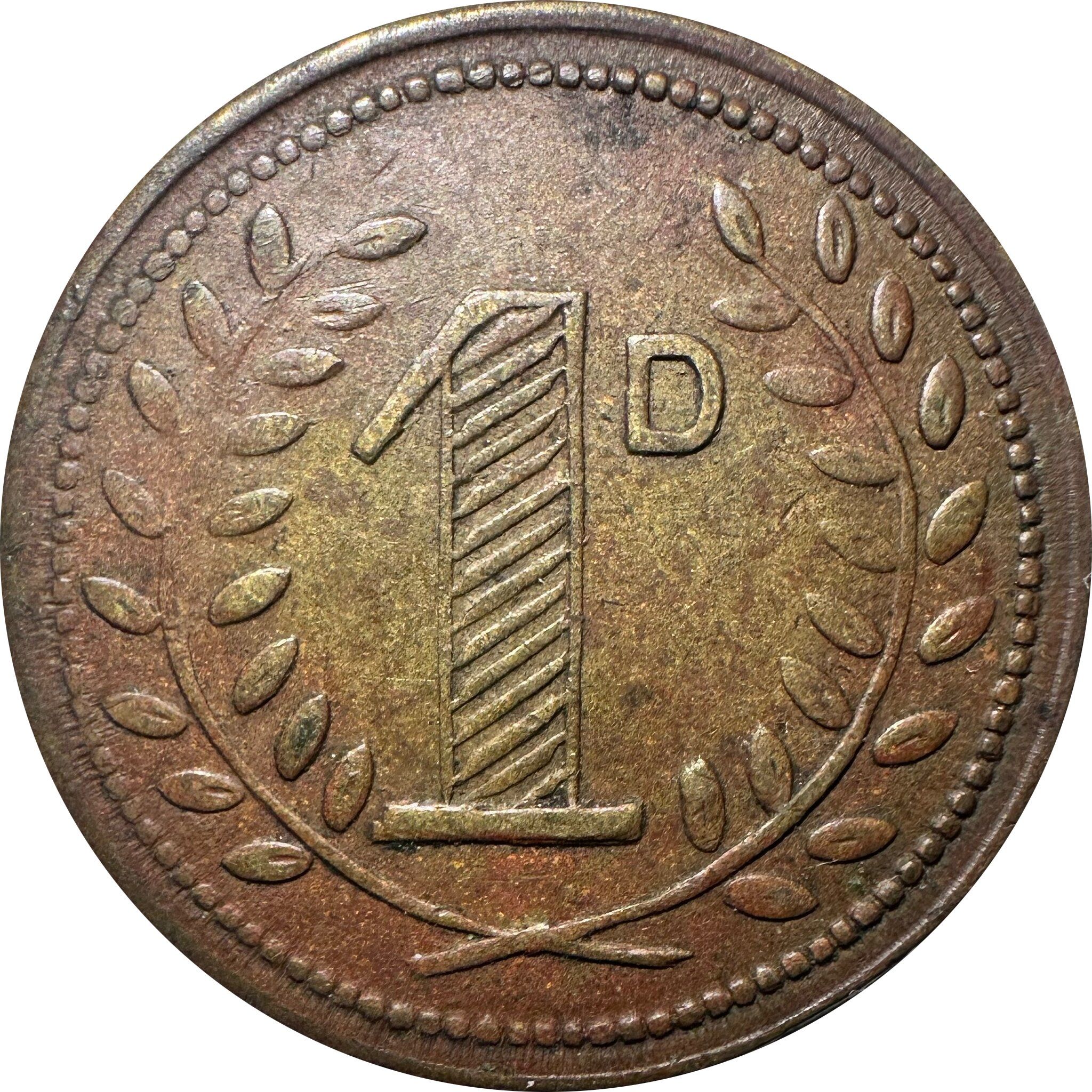 1 Penny - J.T. Parrish Newcastle on Tyne reverse