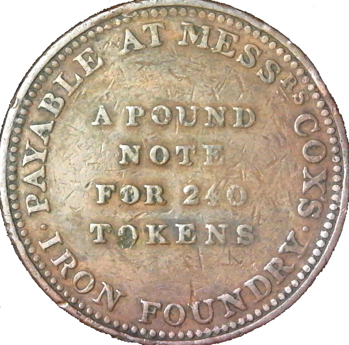 1 Penny Somerset / Taunton - Cox's Iron Foundry reverse