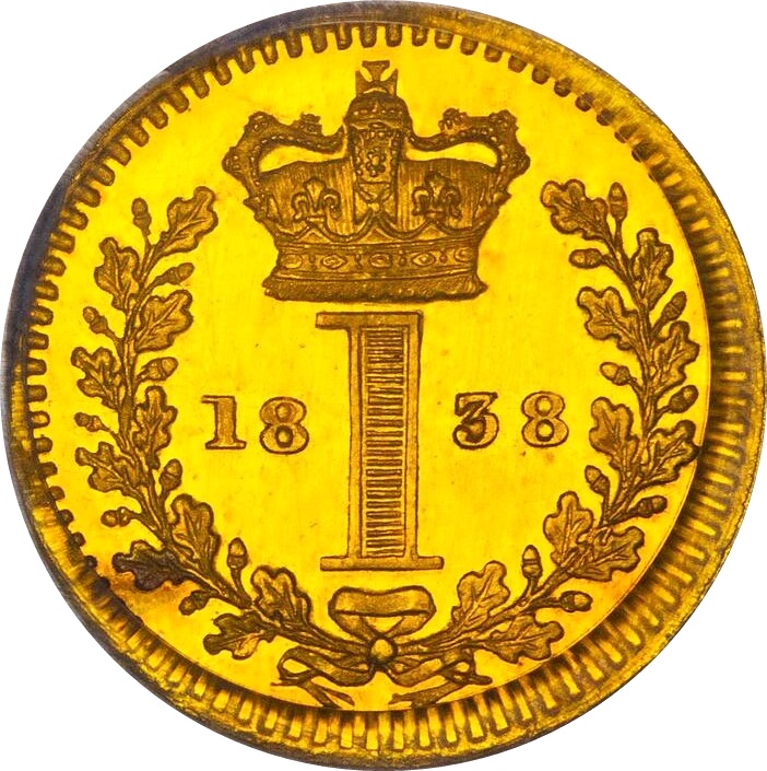 1 Penny - Victoria 1st portrait; Maundy, Gold proof reverse