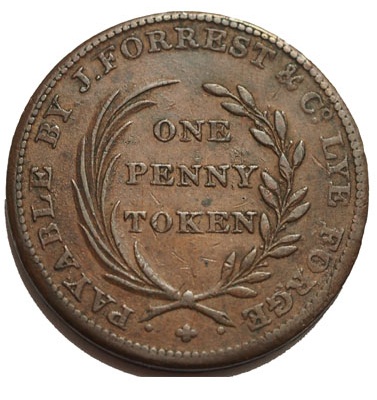 1 Penny Worcestershire - Nail and Trace Manufactory / J. Forrest reverse