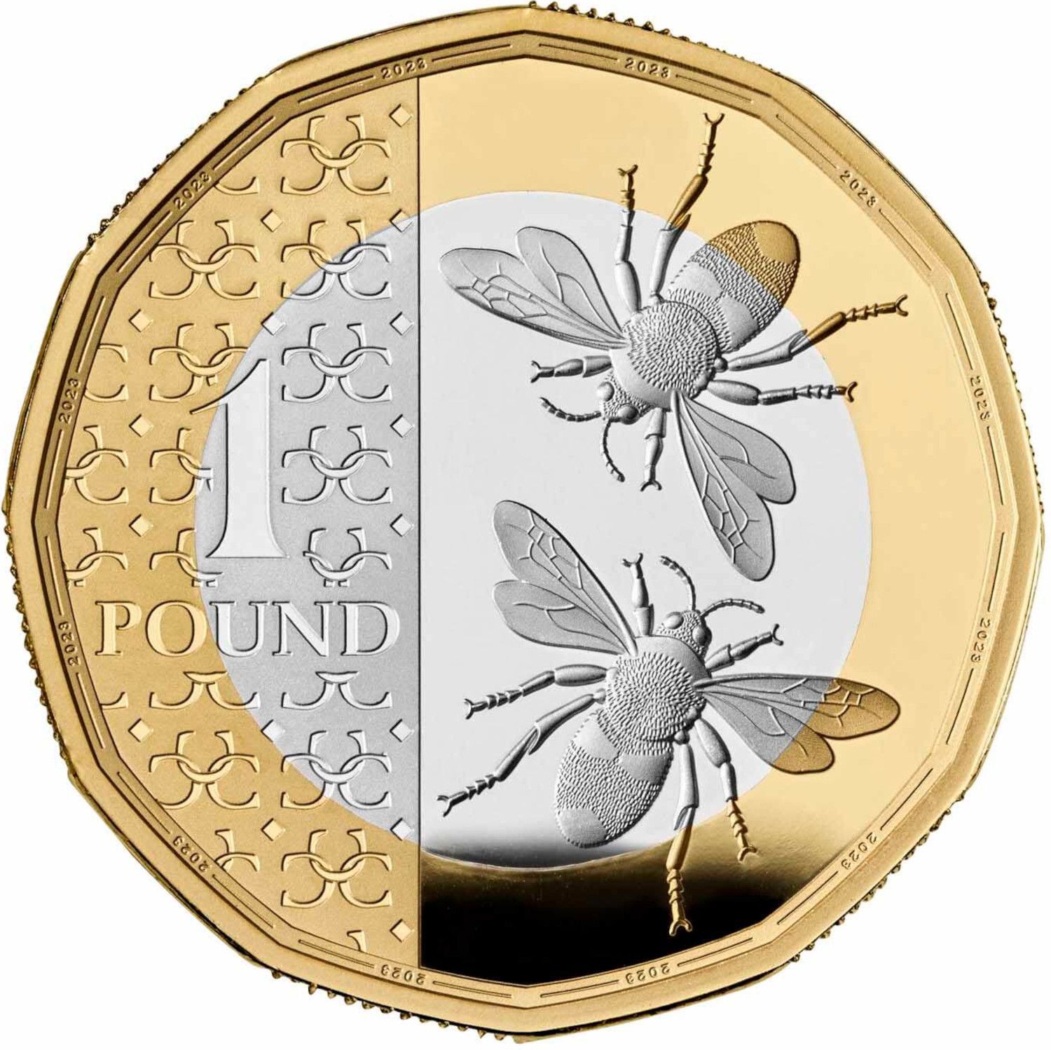 1 Pound - Charles III Honey Bees; Silver Proof reverse