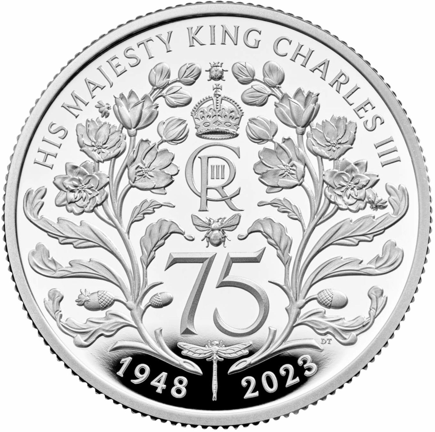 1 Pound - Charles III King Charles' 75th Birthday; 1/2 oz Silver Proof reverse