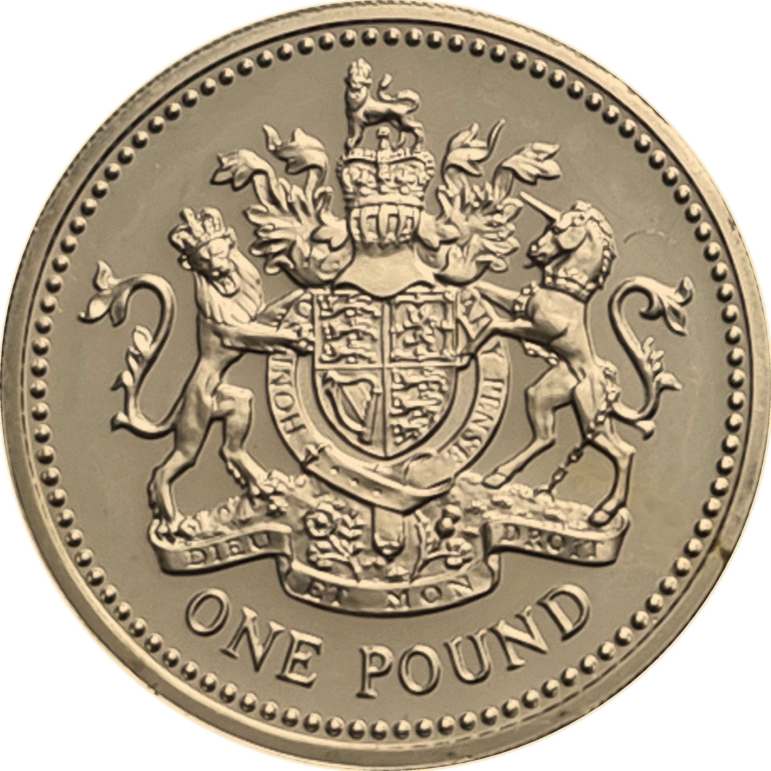 1 Pound - Elizabeth II 2nd portrait; Royal Arms reverse