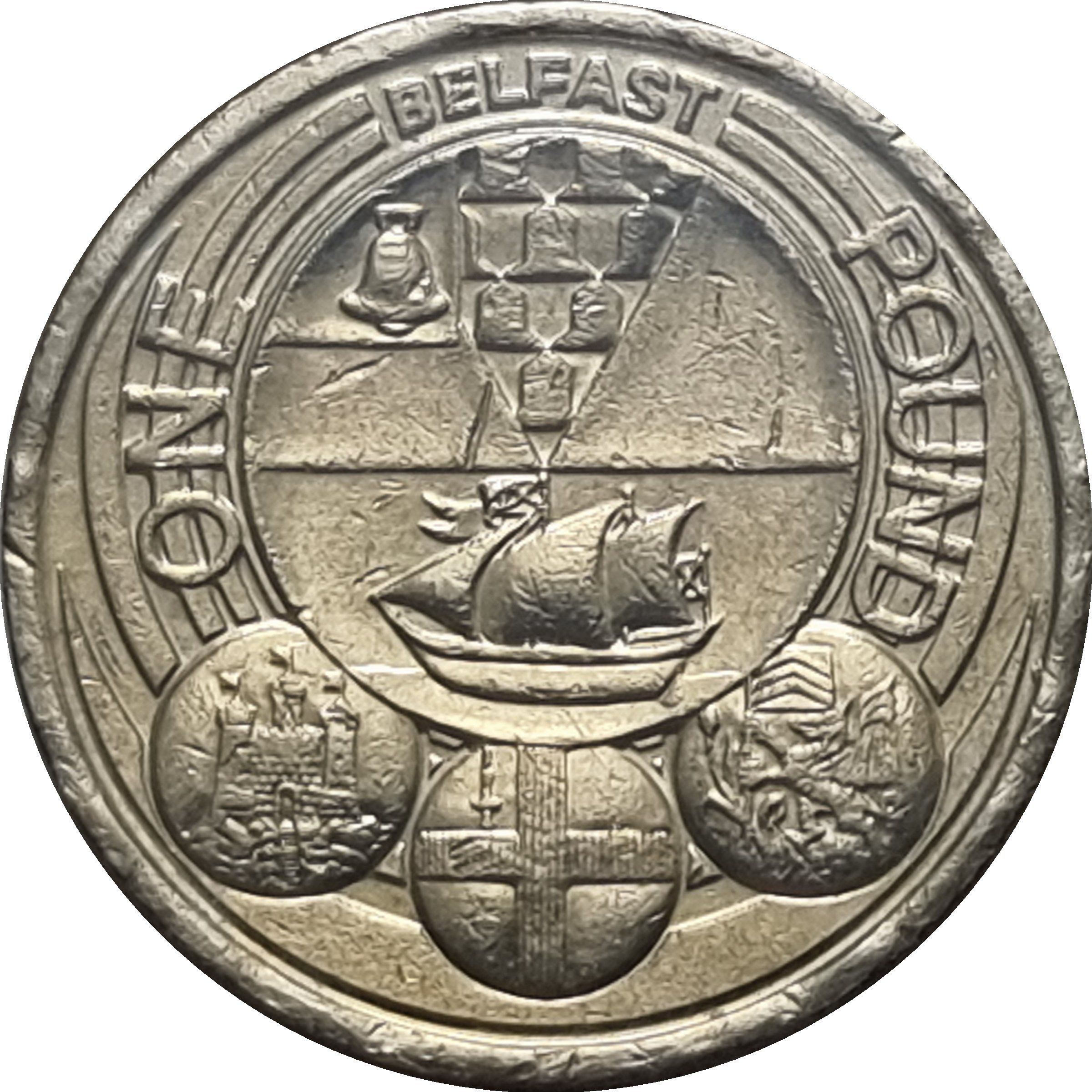 1 Pound - Elizabeth II 4th portrait; Belfast reverse