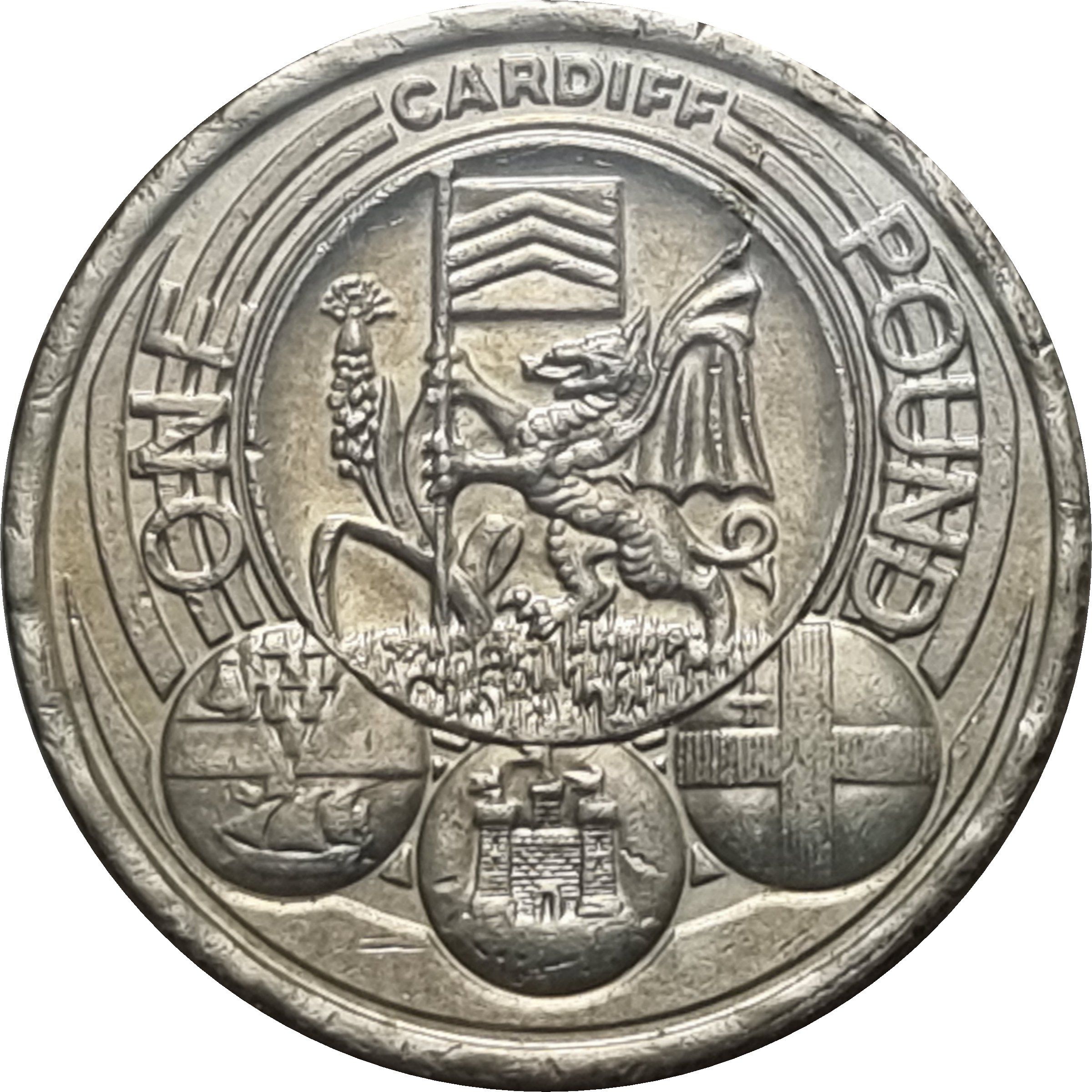 1 Pound - Elizabeth II 4th portrait; Cardiff reverse