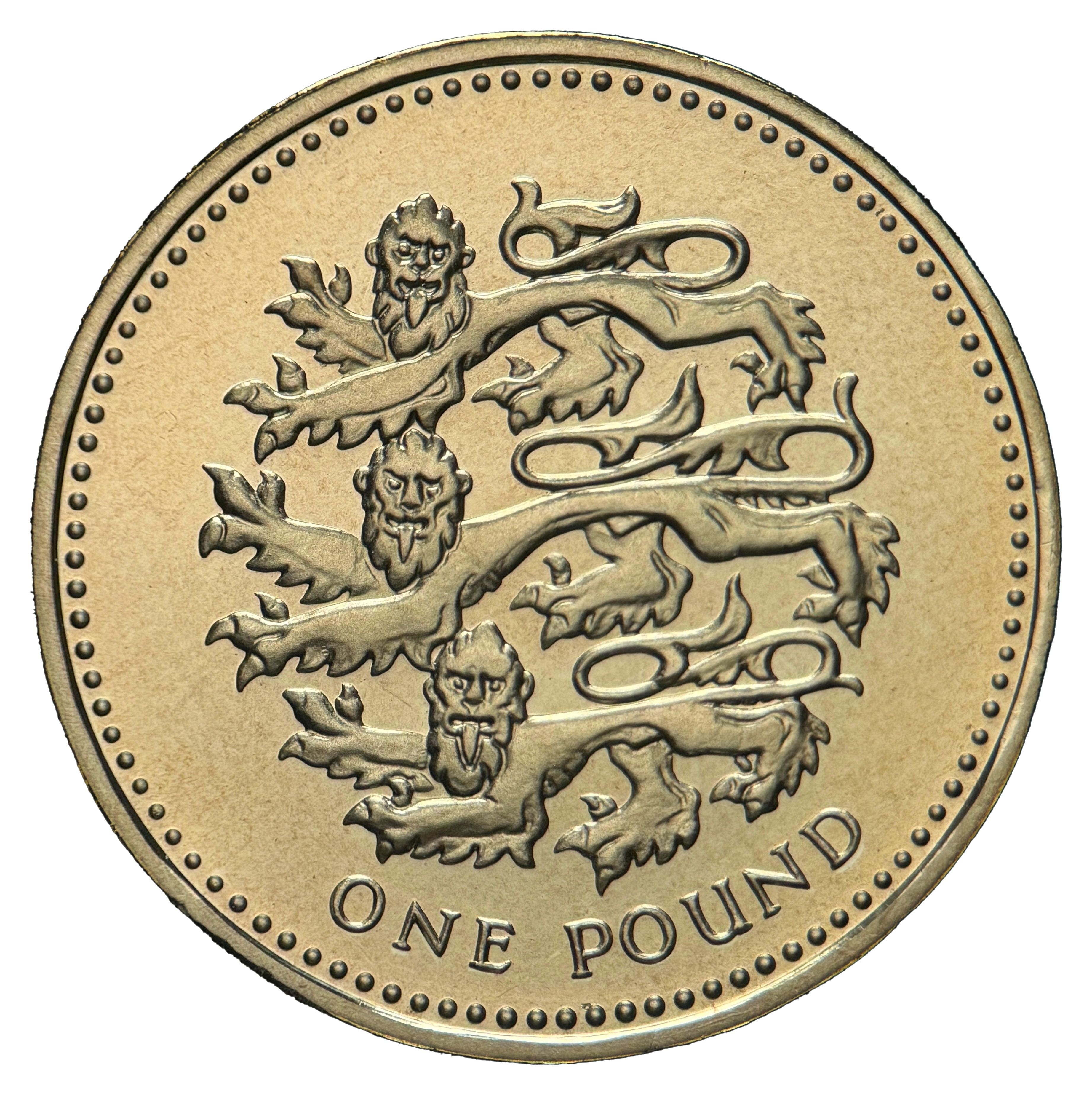 1 Pound - Elizabeth II 4th portrait; English Lions reverse