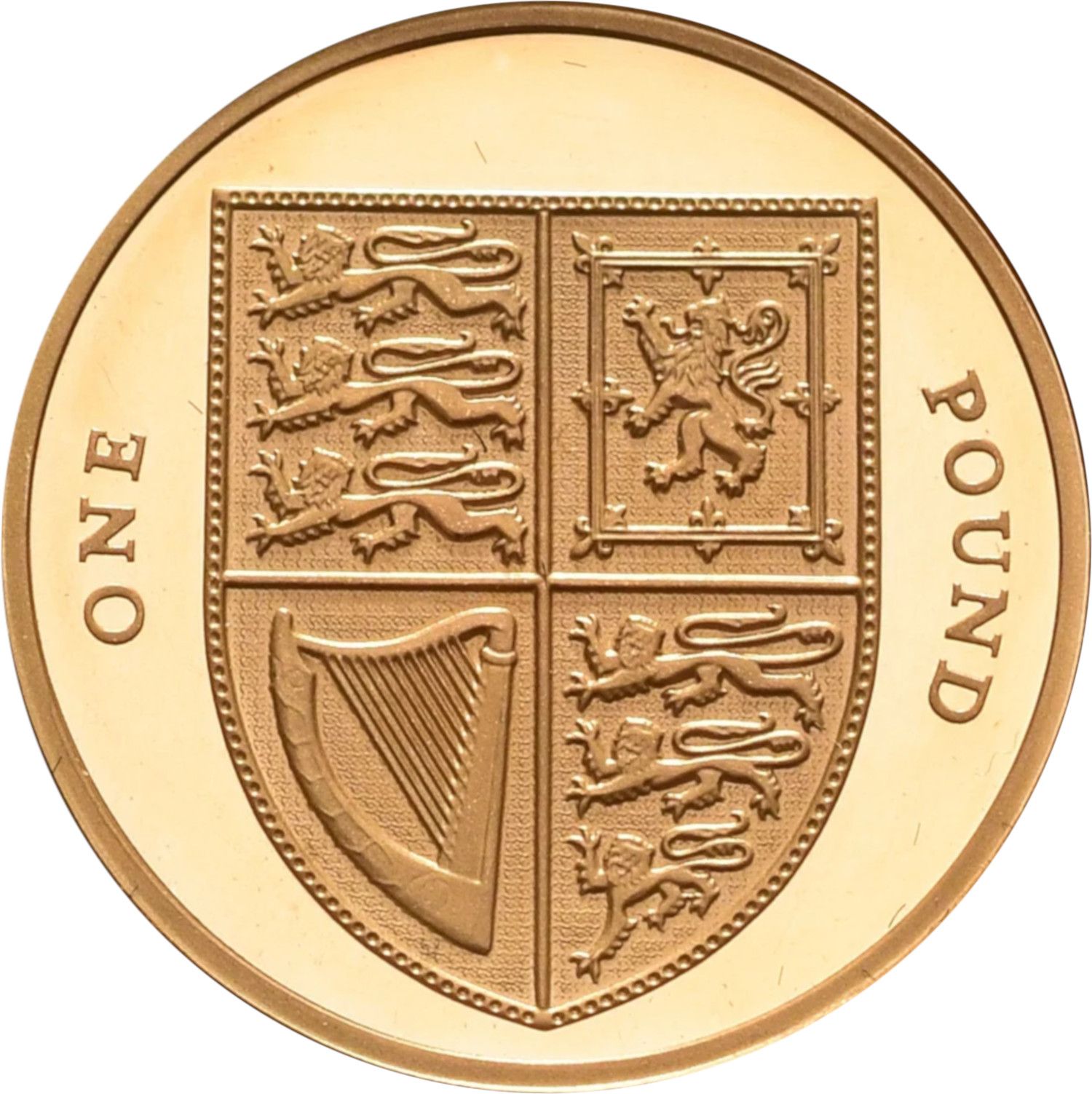 1 Pound - Elizabeth II 4th portrait; Royal Shield, Gold Proof reverse