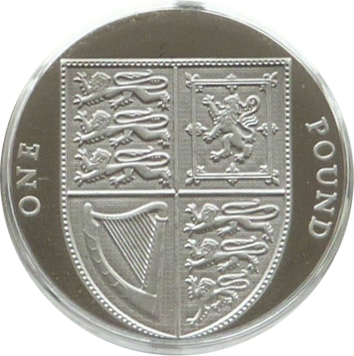 1 Pound - Elizabeth II 4th portrait; Royal Shield, Platinum Proof reverse