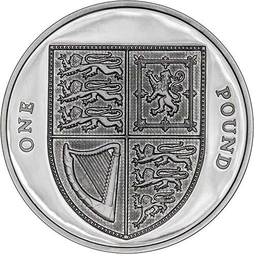 1 Pound - Elizabeth II 4th portrait; Royal Shield, Silver reverse