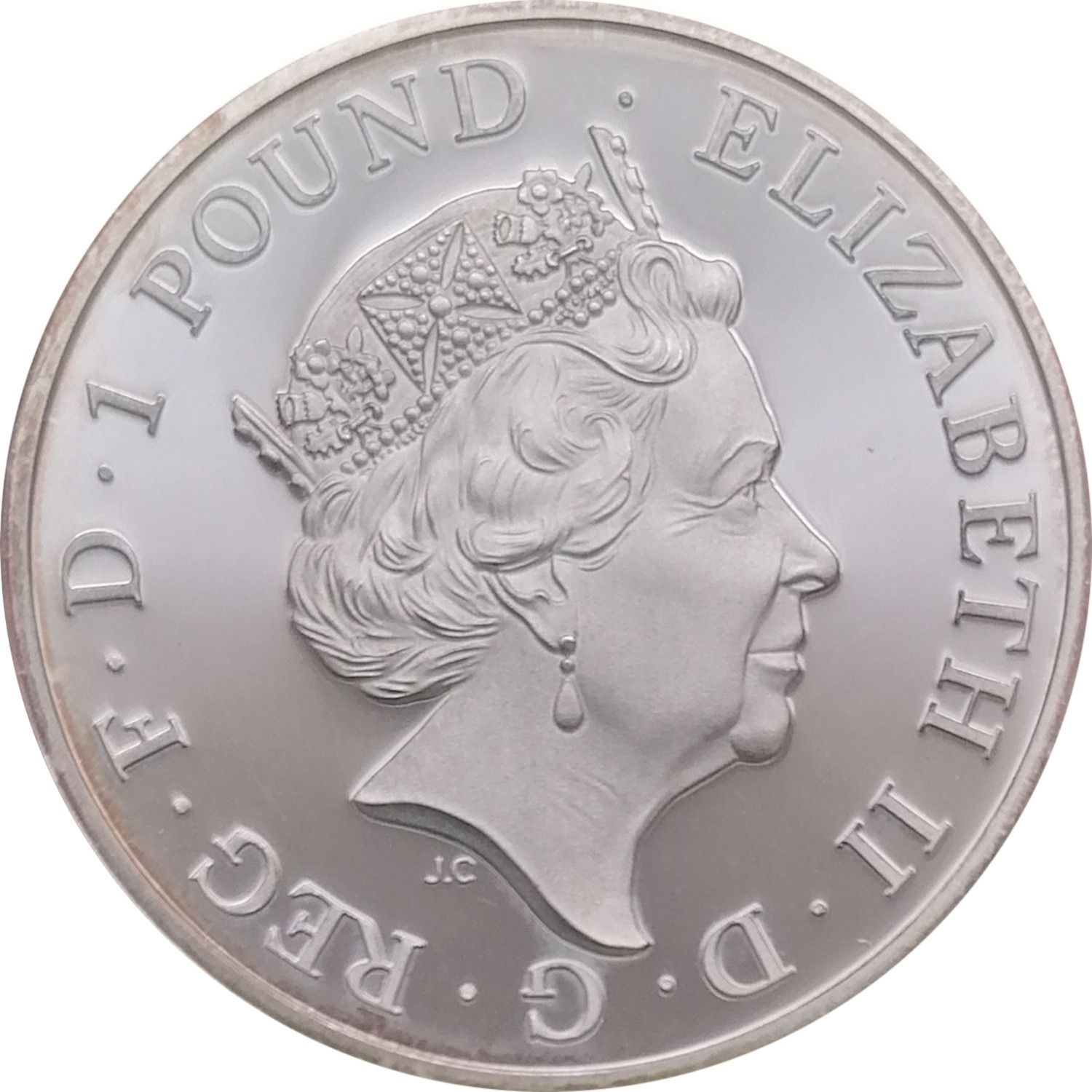 1 Pound - Elizabeth II 5th portrait; 1/2 oz Fine Silver obverse