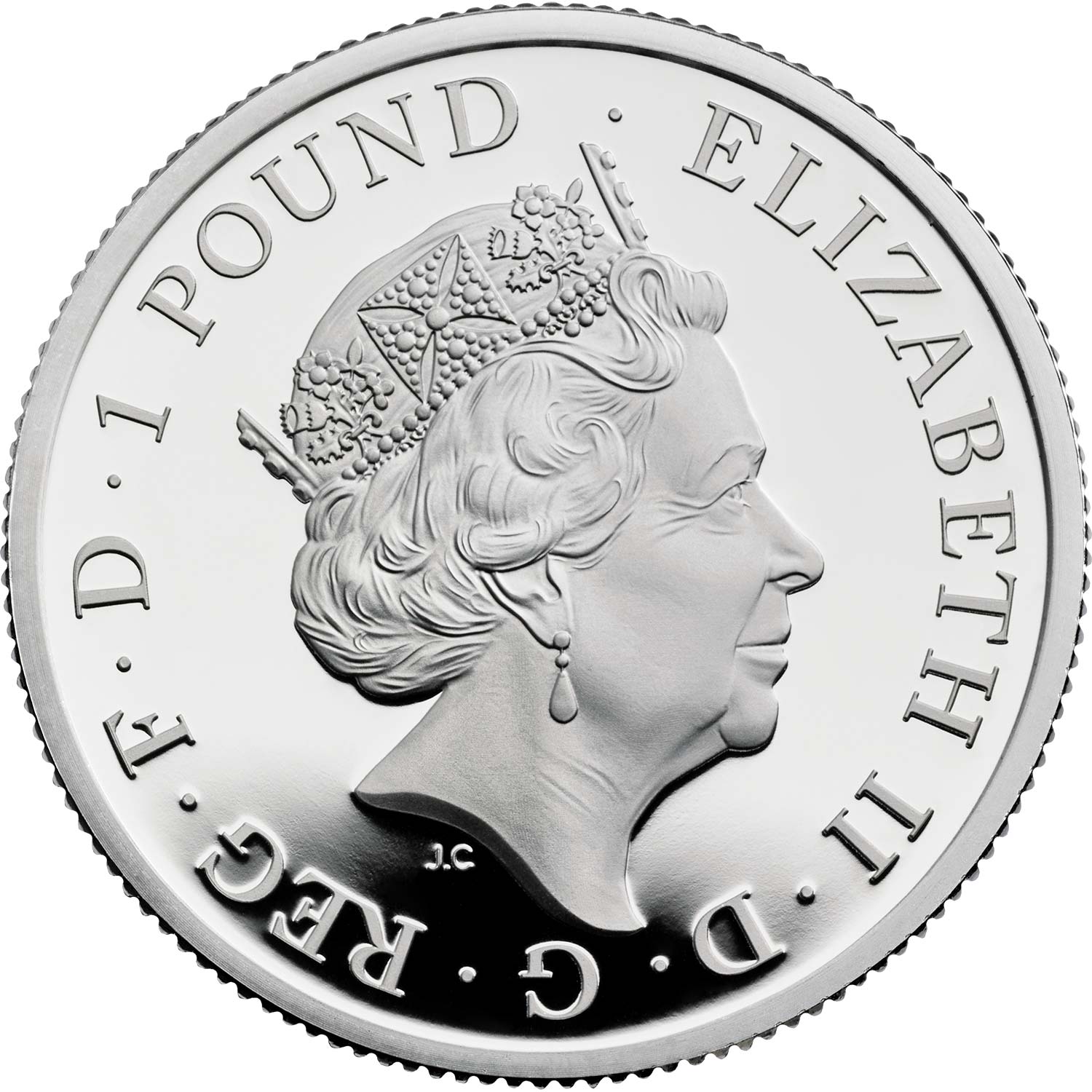 1 Pound - Elizabeth II 5th portrait; 1/2 oz Fine Silver obverse