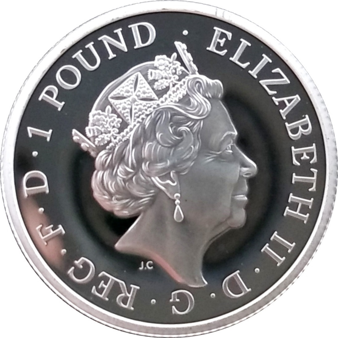 1 Pound - Elizabeth II 5th portrait; 1/2 oz Fine Silver obverse