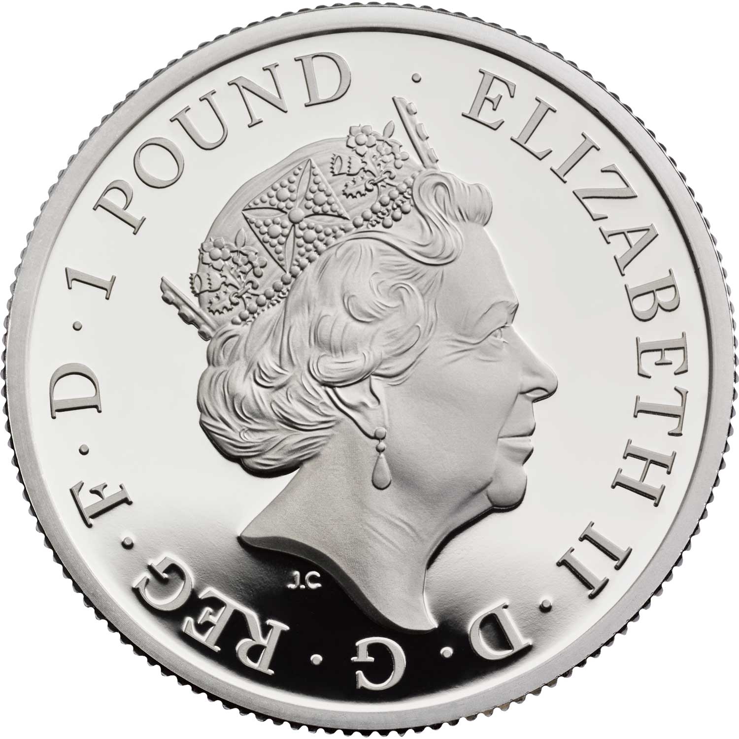 1 Pound - Elizabeth II 5th portrait; 1/2 oz Fine Silver obverse
