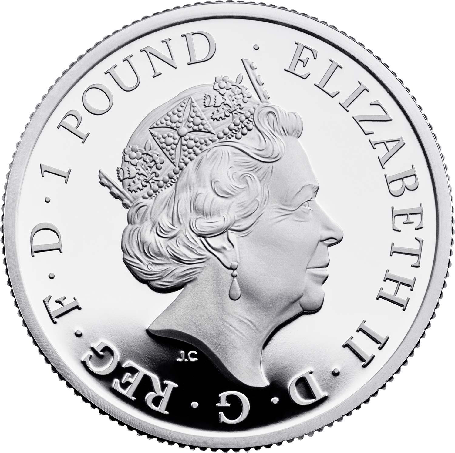 1 Pound - Elizabeth II 5th portrait; 1/2 oz Fine Silver obverse