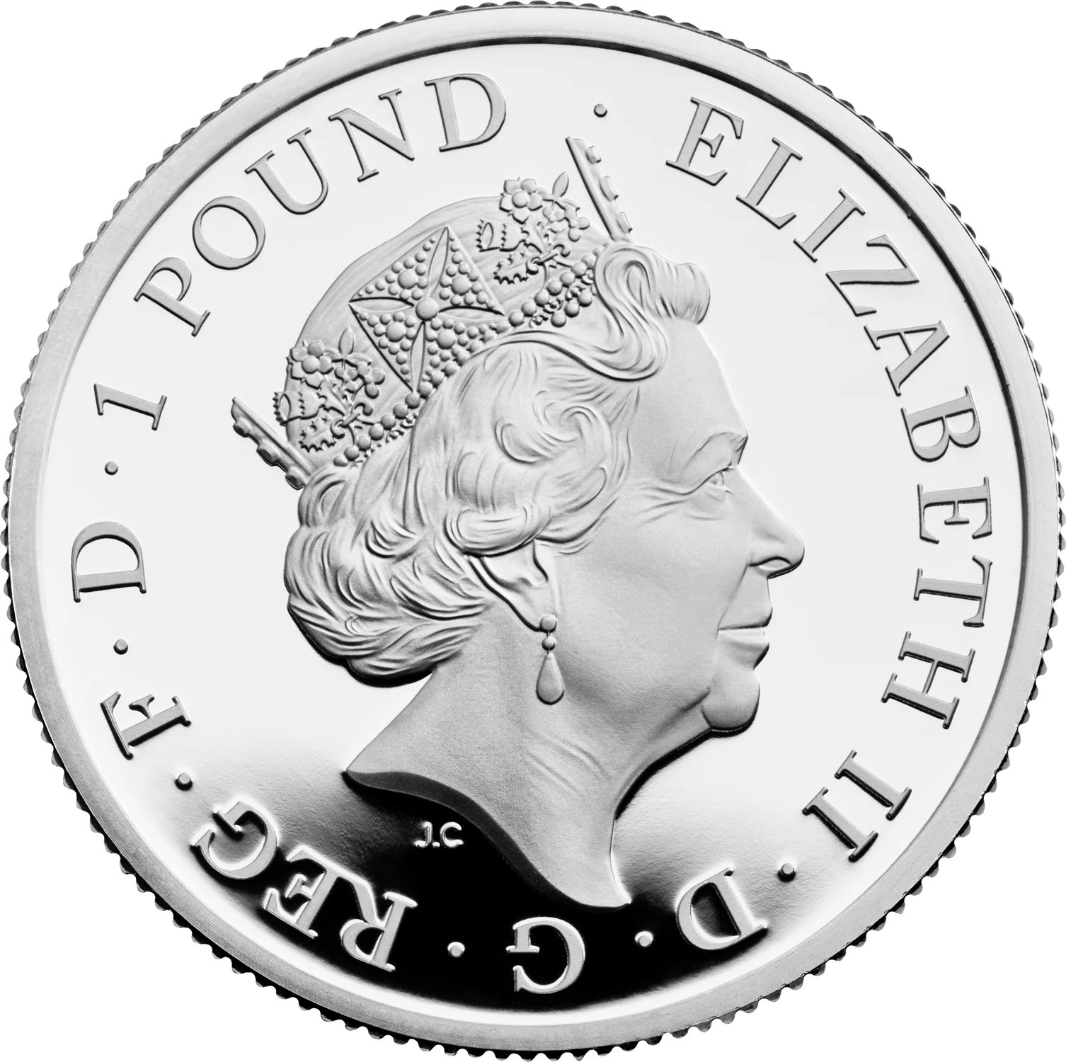 1 Pound - Elizabeth II 5th portrait; 1/2 oz Fine Silver obverse