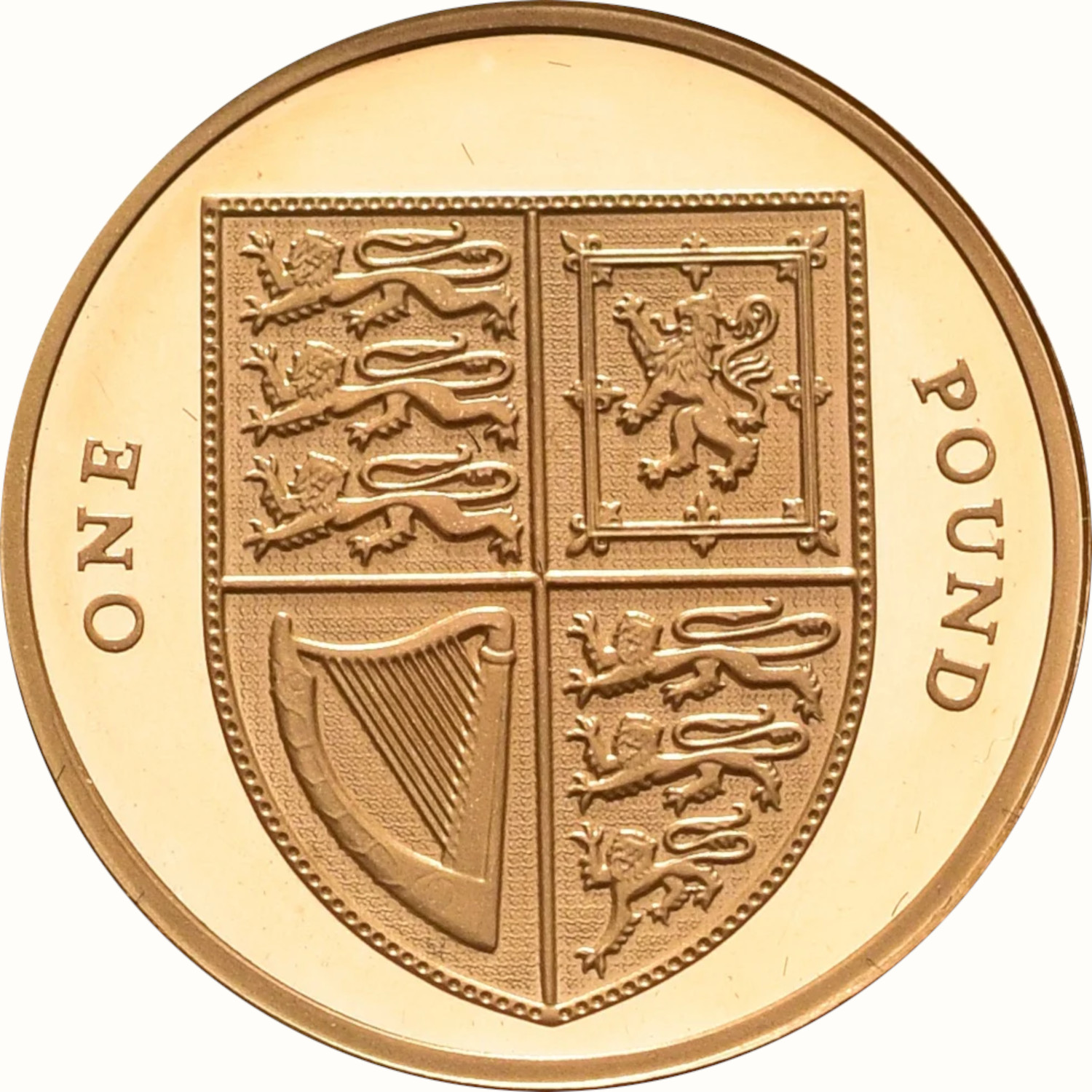 1 Pound - Elizabeth II 5th portrait; Royal Shield, Gold Proof reverse