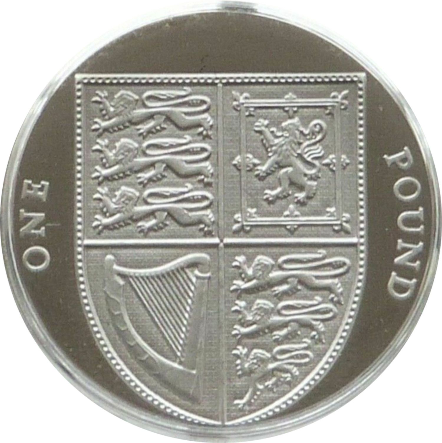 1 Pound - Elizabeth II 5th portrait; Royal Shield, Platinum Proof reverse