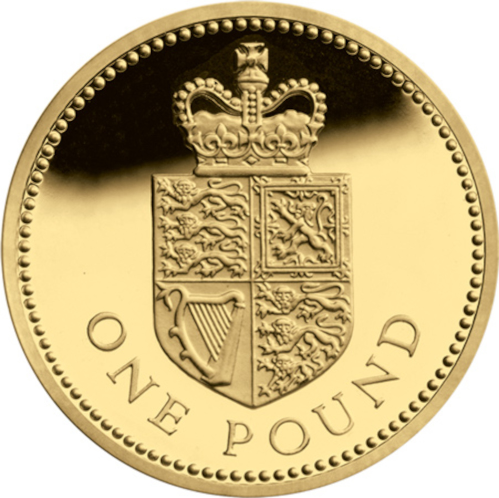 1 Pound - Elizabeth II Crowned Royal Shield; Gold Proof reverse