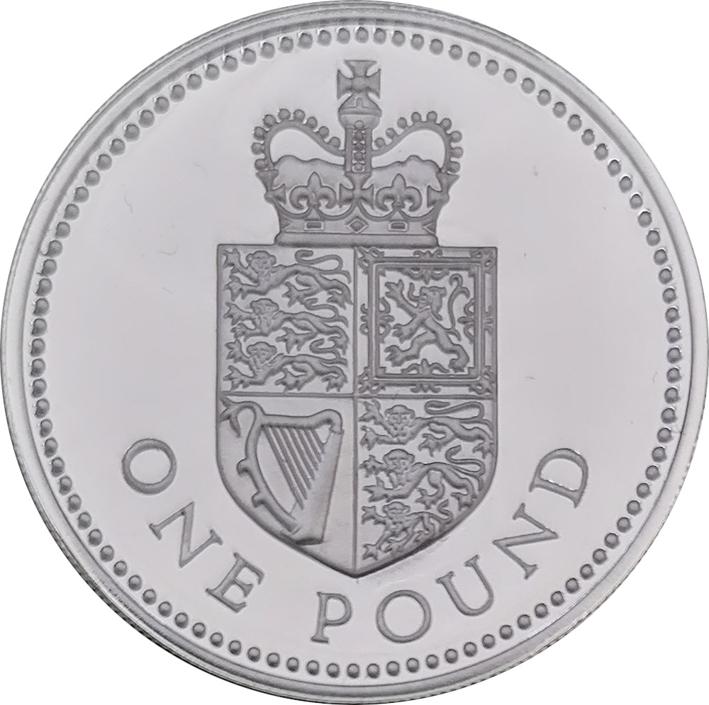 1 Pound - Elizabeth II Crowned Royal Shield; Silver Piedfort reverse