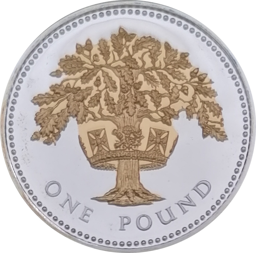 1 Pound - Elizabeth II English Oak; Silver Proof reverse