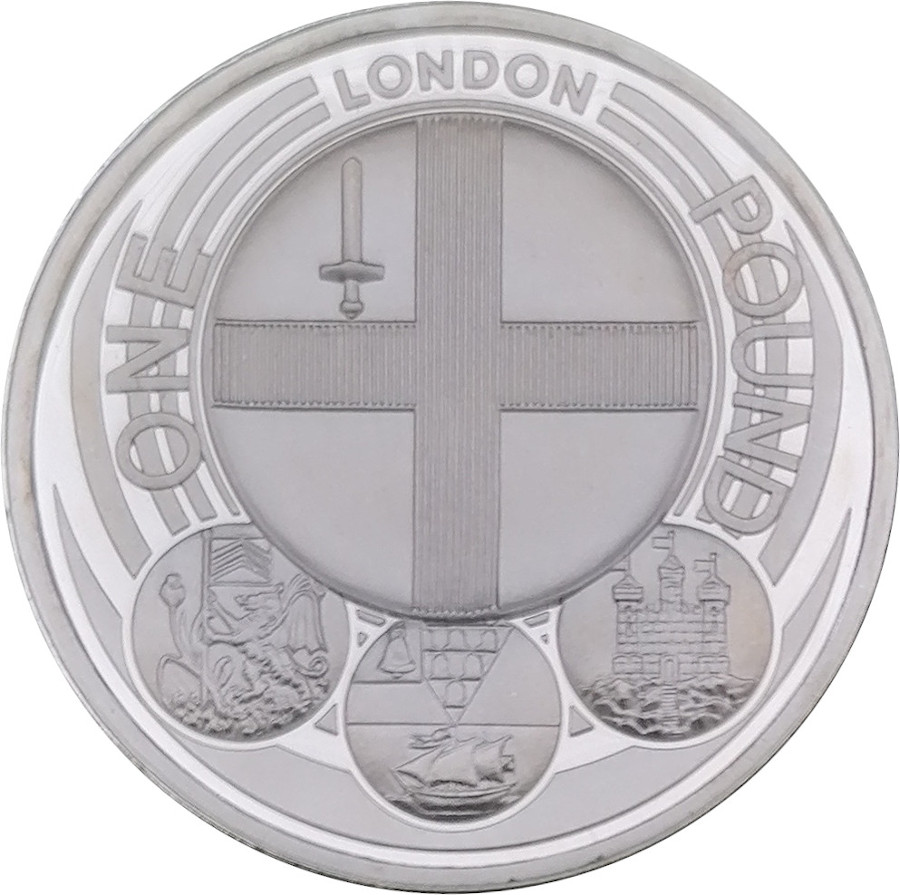 1 Pound - Elizabeth II London; Silver Piedfort reverse