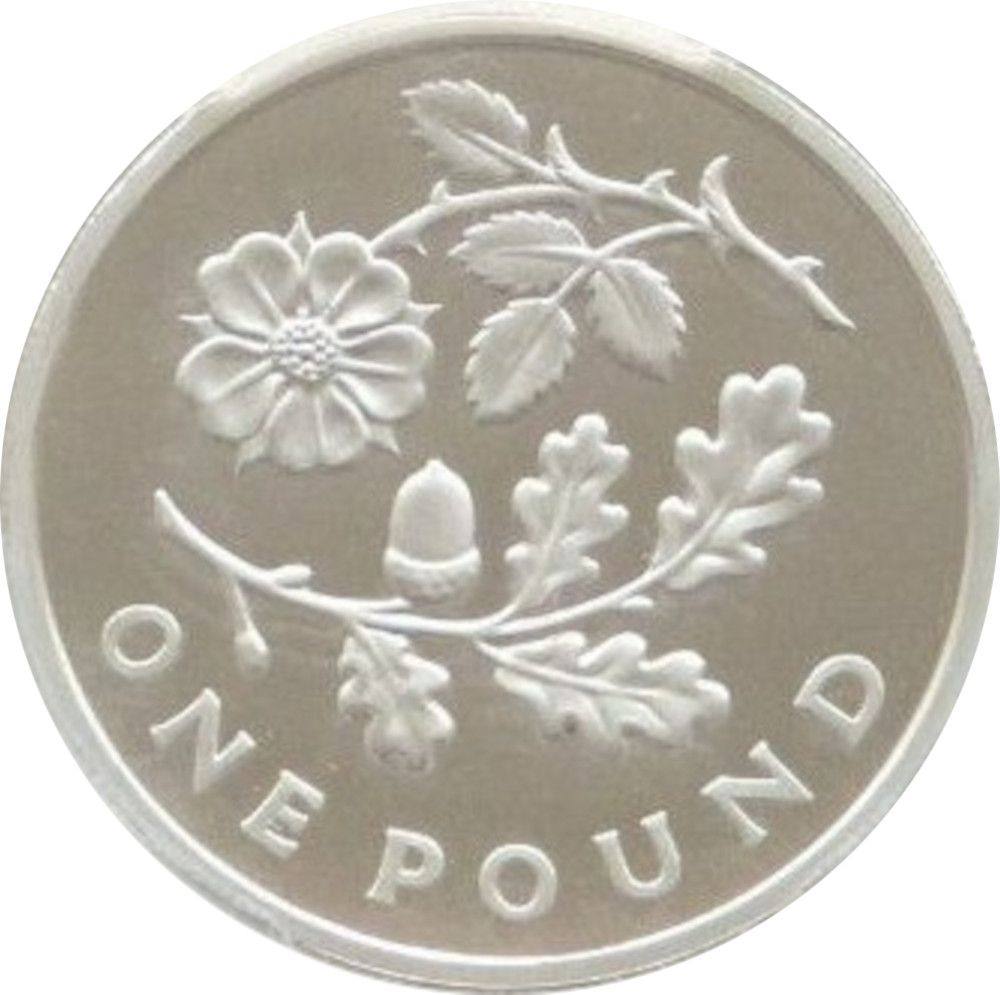 1 Pound - Elizabeth II Oak and Rose; Silver Piedfort reverse