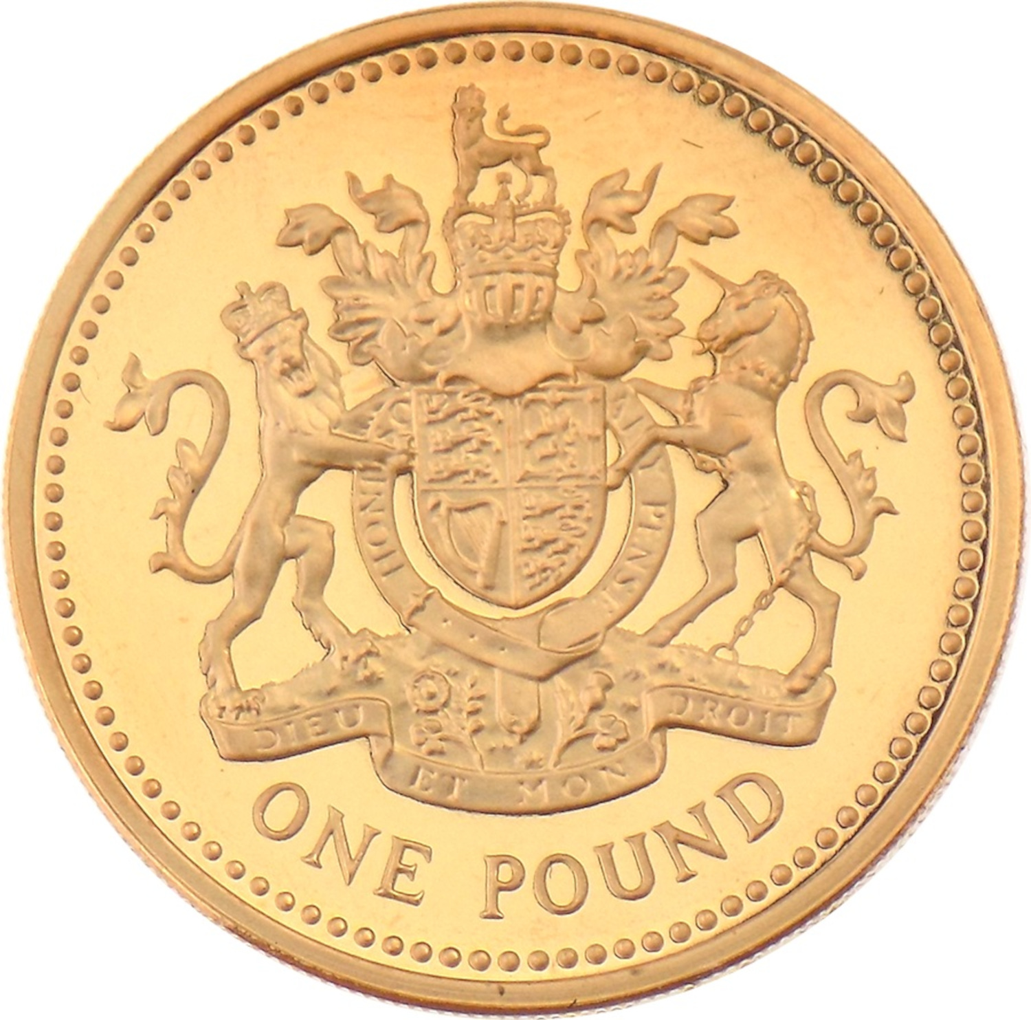 1 Pound - Elizabeth II Royal Arms; Gold Proof reverse