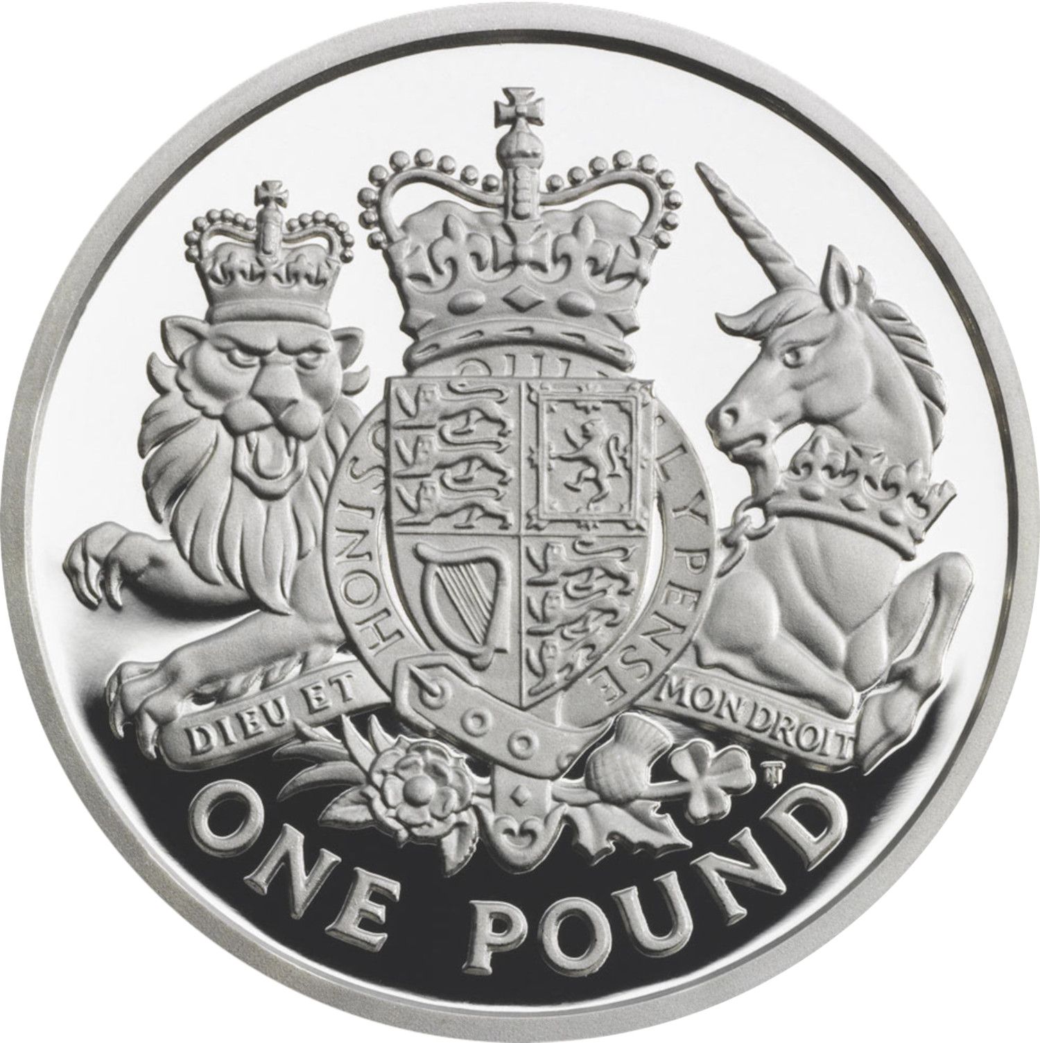 1 Pound - Elizabeth II Royal Arms; Silver Piedfort reverse