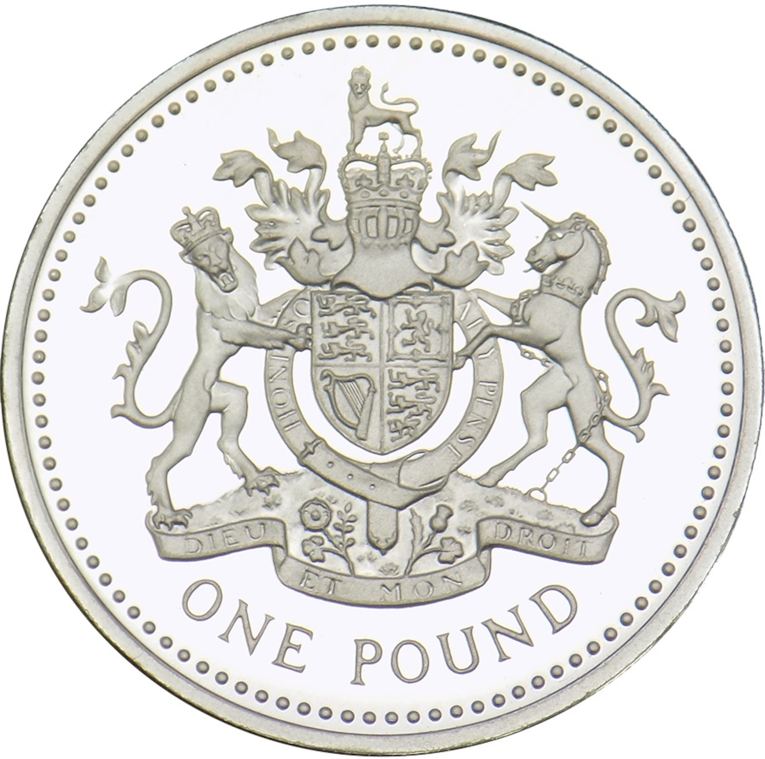 1 Pound - Elizabeth II Royal Arms; Silver Proof reverse