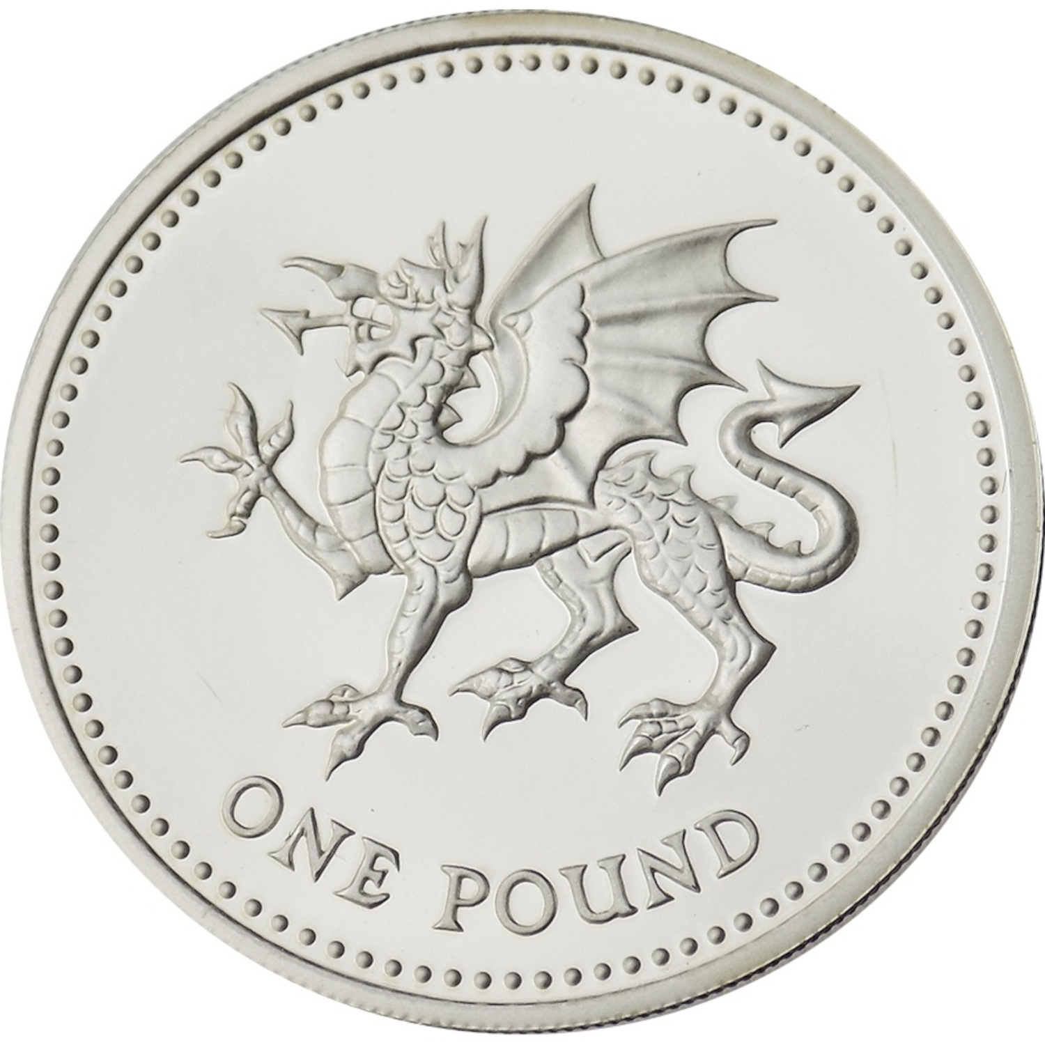 1 Pound - Elizabeth II Welsh Dragon; Silver Piedfort reverse
