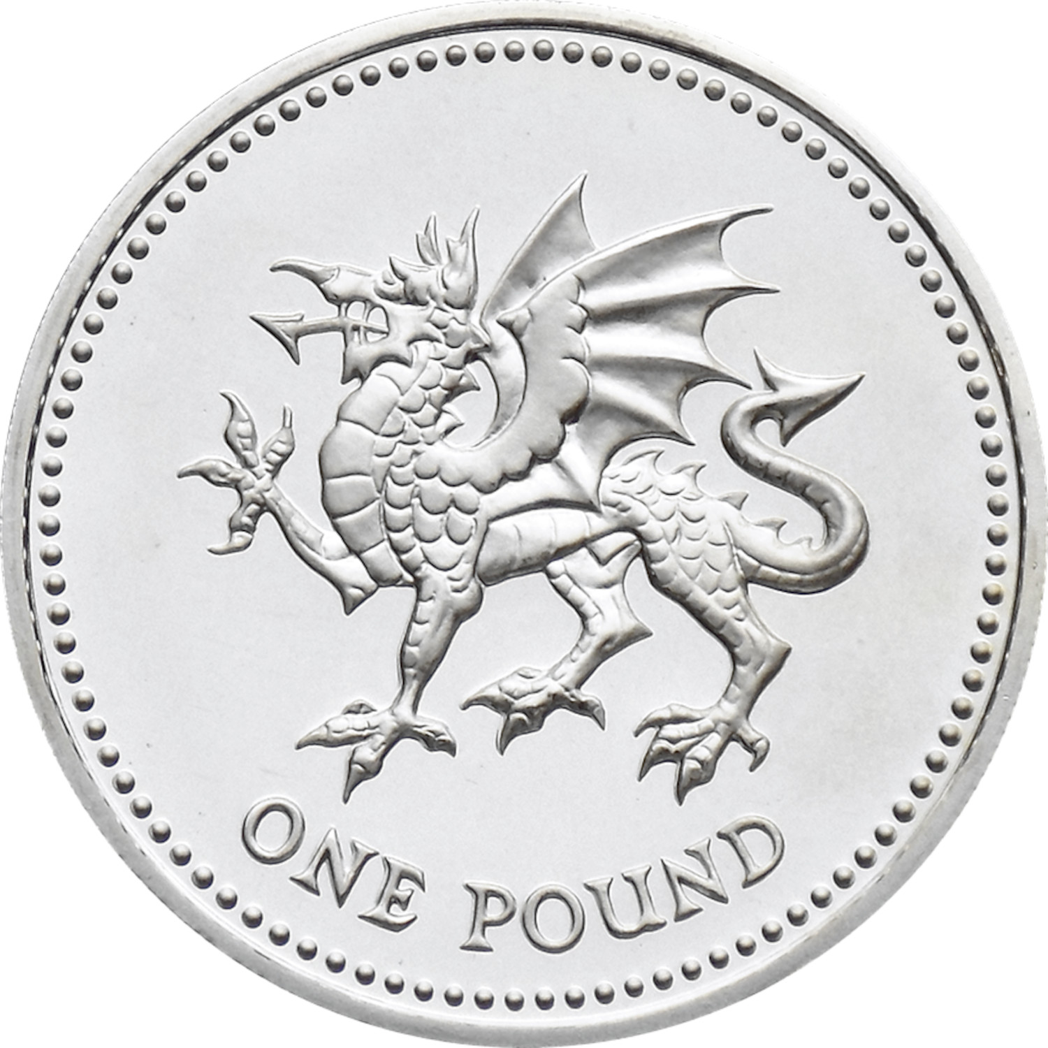 1 Pound - Elizabeth II Welsh Dragon; Silver Piedfort reverse