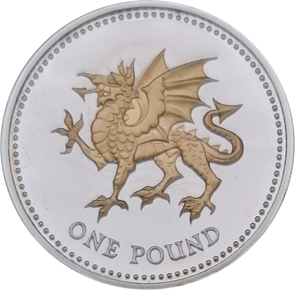 1 Pound - Elizabeth II Welsh Dragon; Silver Proof reverse